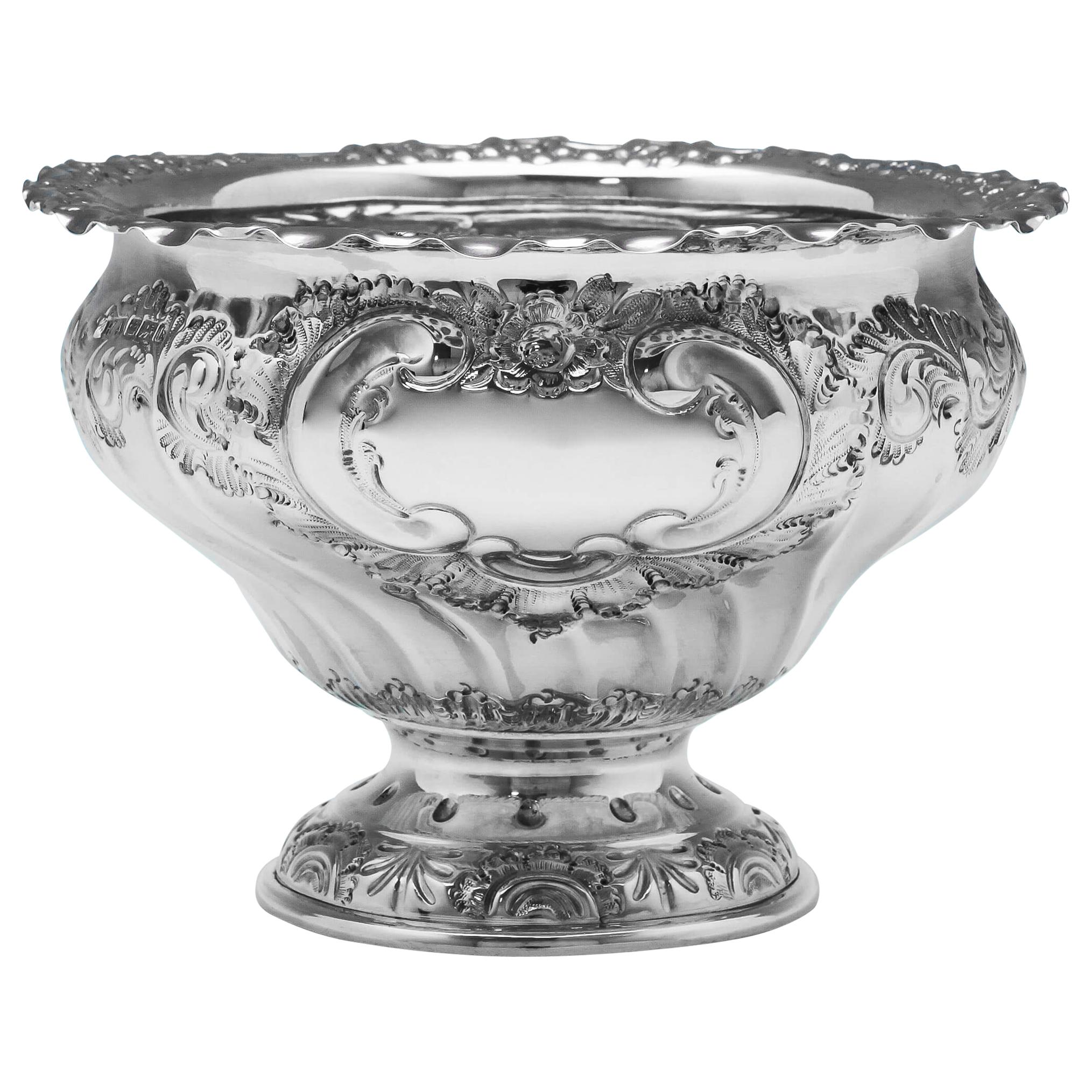 Ornate Chased Tulip Shaped Sterling Silver Bowl from 1902