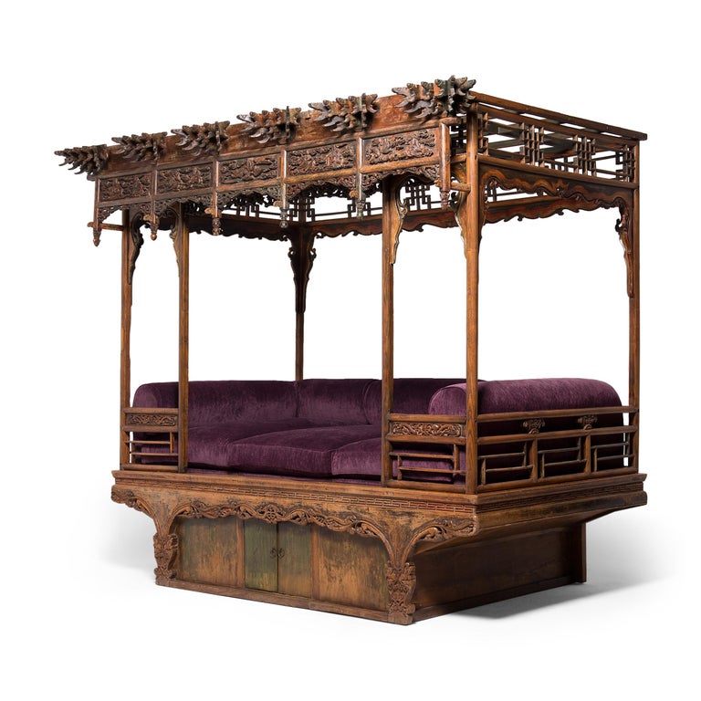 A Chinese canopy bed, or marriage bed, was the most important part of a bride's dowry and was the central feature of her personal quarters. Traditionally, beds were central to Chinese everyday life and were very versatile: a seat upon which to