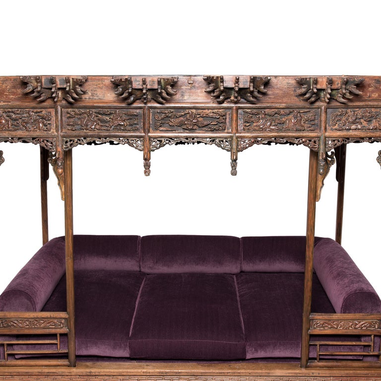 18th Century Ornate Chinese Canopy Bed, c. 1750 For Sale