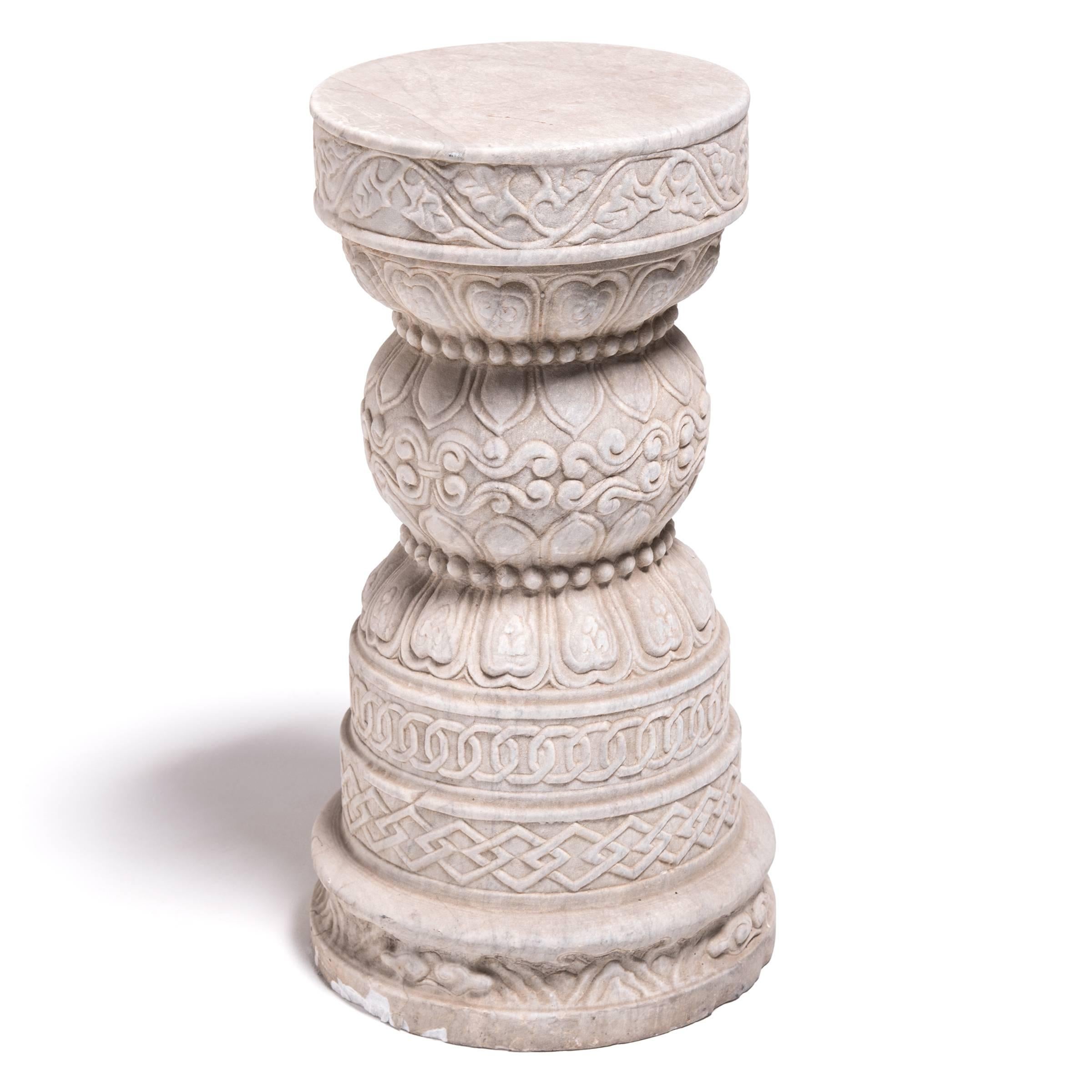 Hand-Carved Ornate Chinese Marble Pedestal