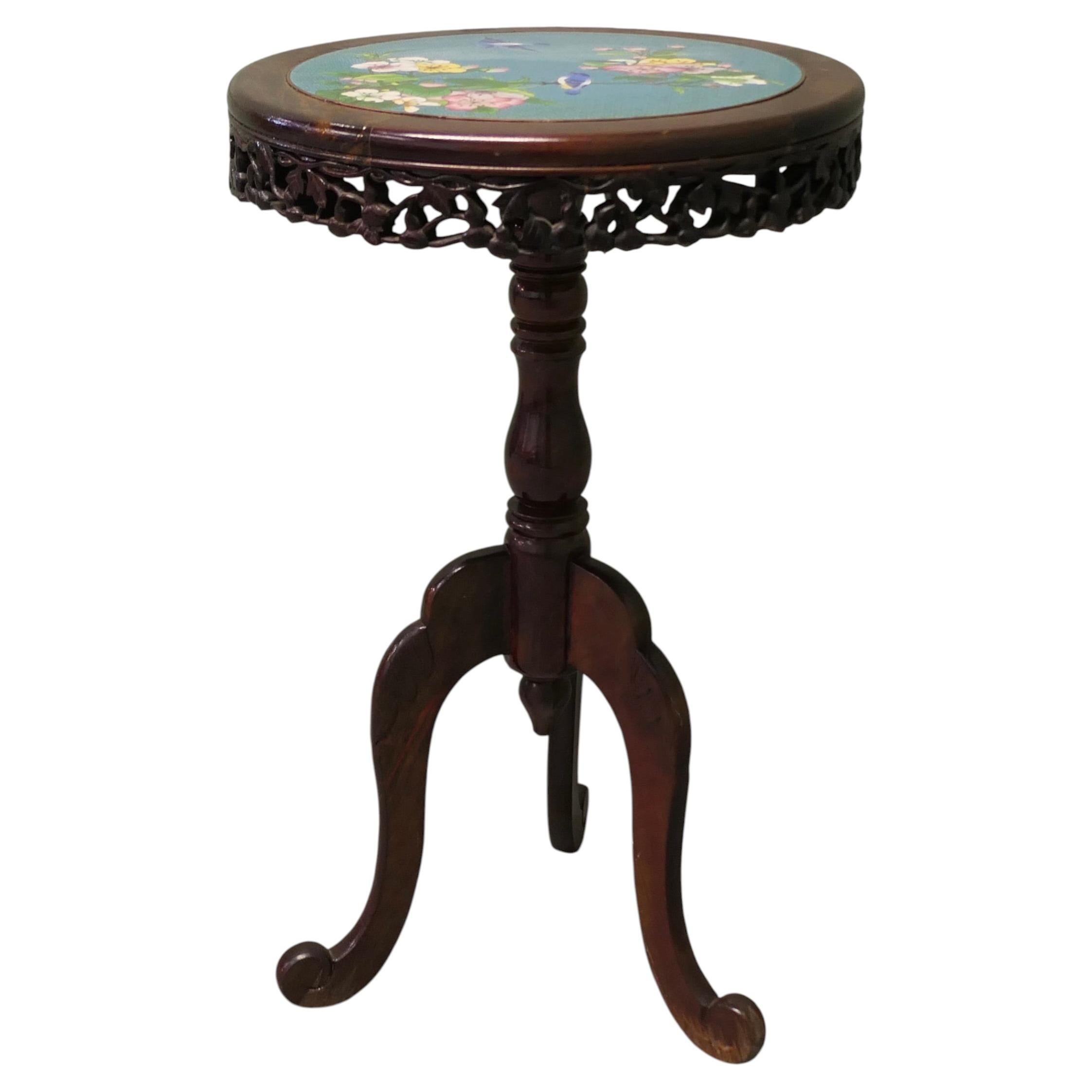 Ornate Chinoiserie Cloisonné Wine Table, Birds and Flowers This lovely table For Sale