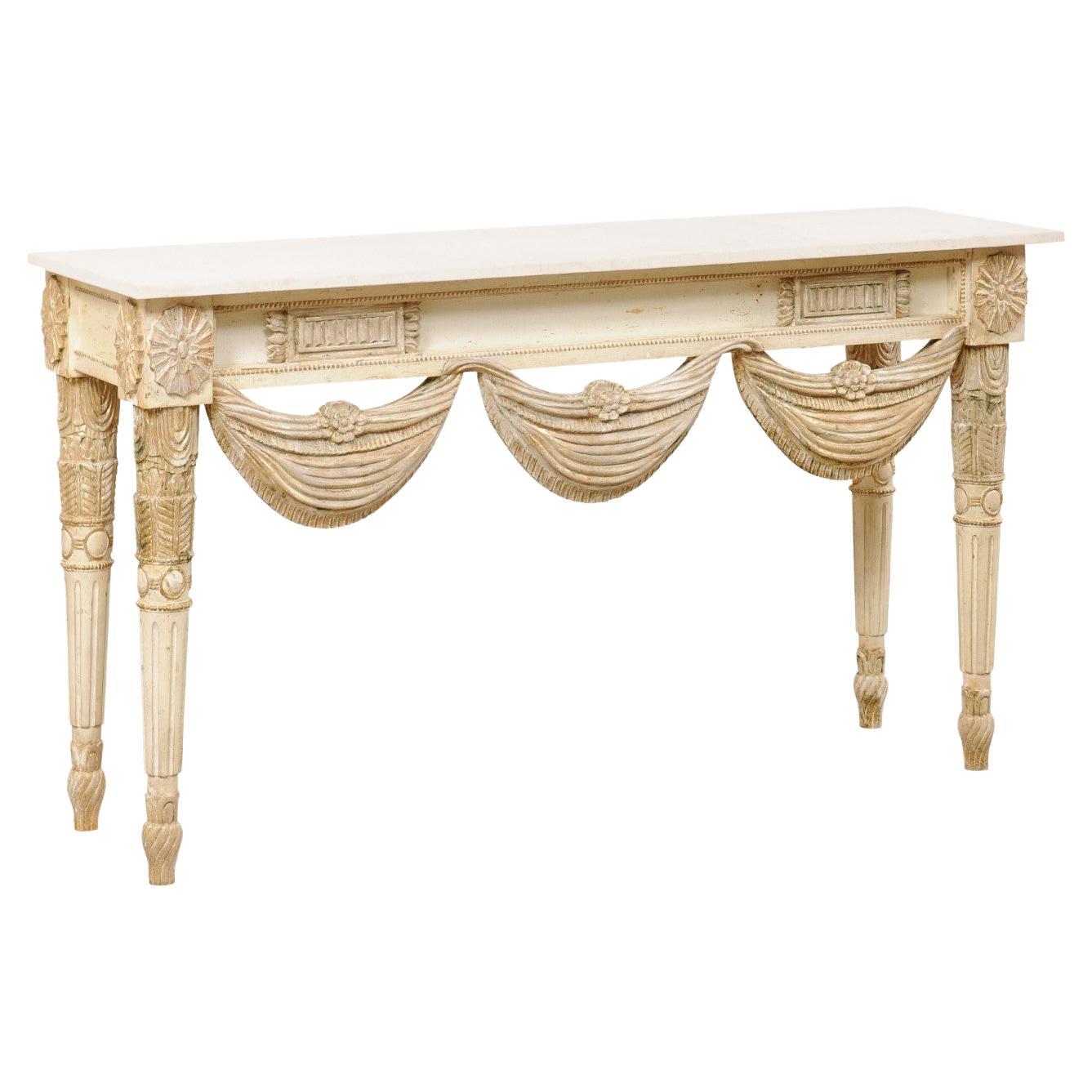 Midcentury Travertine Top Console Table For Sale at 1stDibs