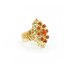 Ornate Coral Ring in 14k Yellow Gold