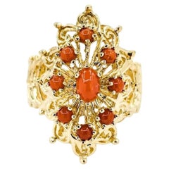 Ornate Coral Ring in 14k Yellow Gold