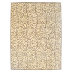 Alfombra Persa Ornamentada de Lana Crema y Marrón con Patrón de Damasco Floral, 8' x 10'
