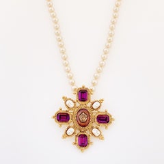 Ornate Cross Necklace On Pearl Strand By Butler & Wilson, 1980s
