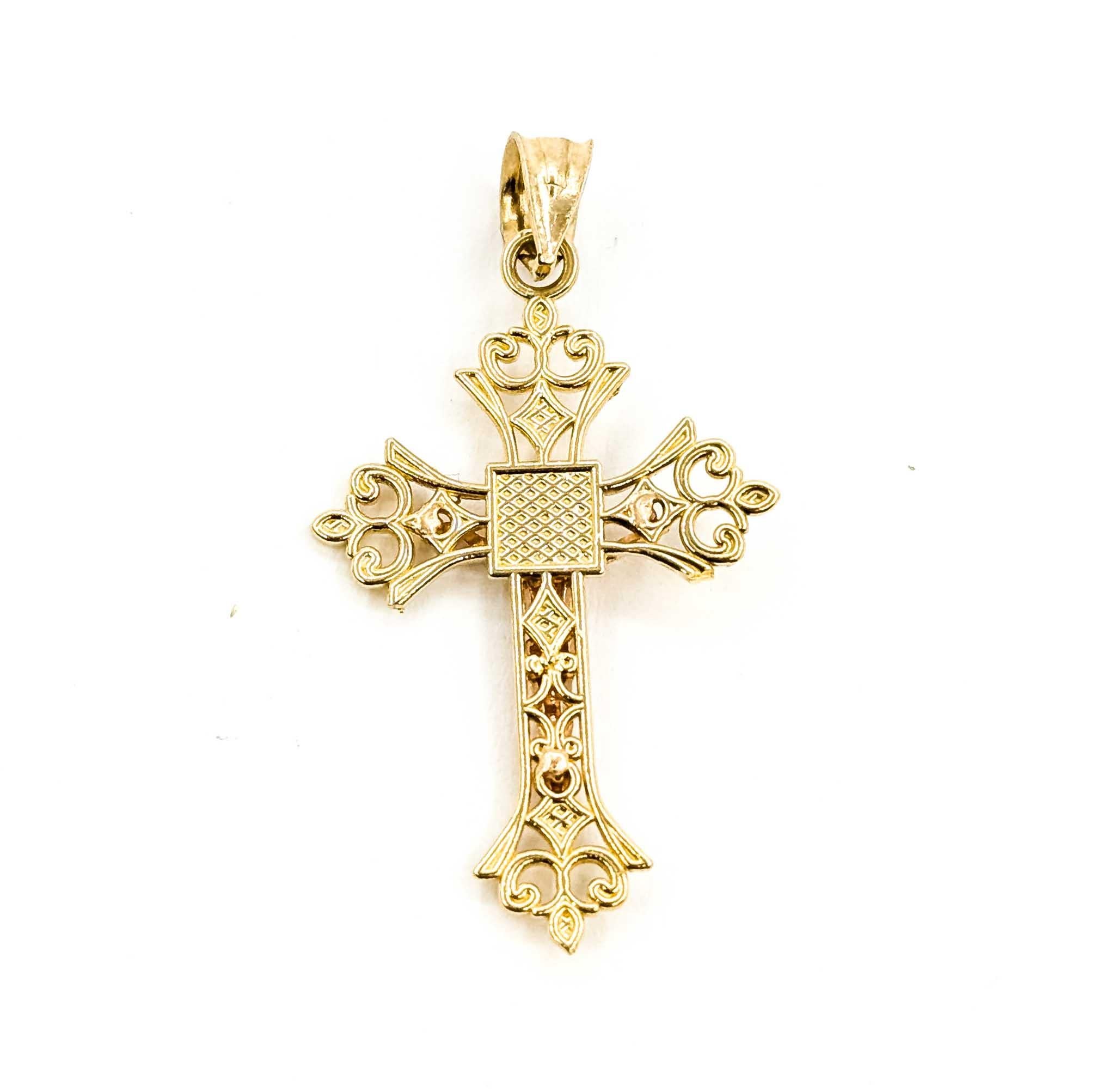 Pendentif crucifix orné en or jaune 14k Unisexe en vente