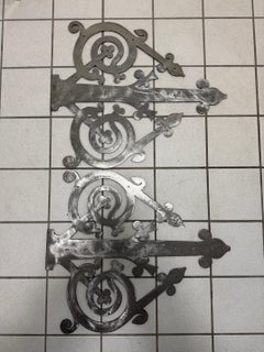 Ornate Cut Steel Decorative Hinges with Scrollwork, Circa 1980s