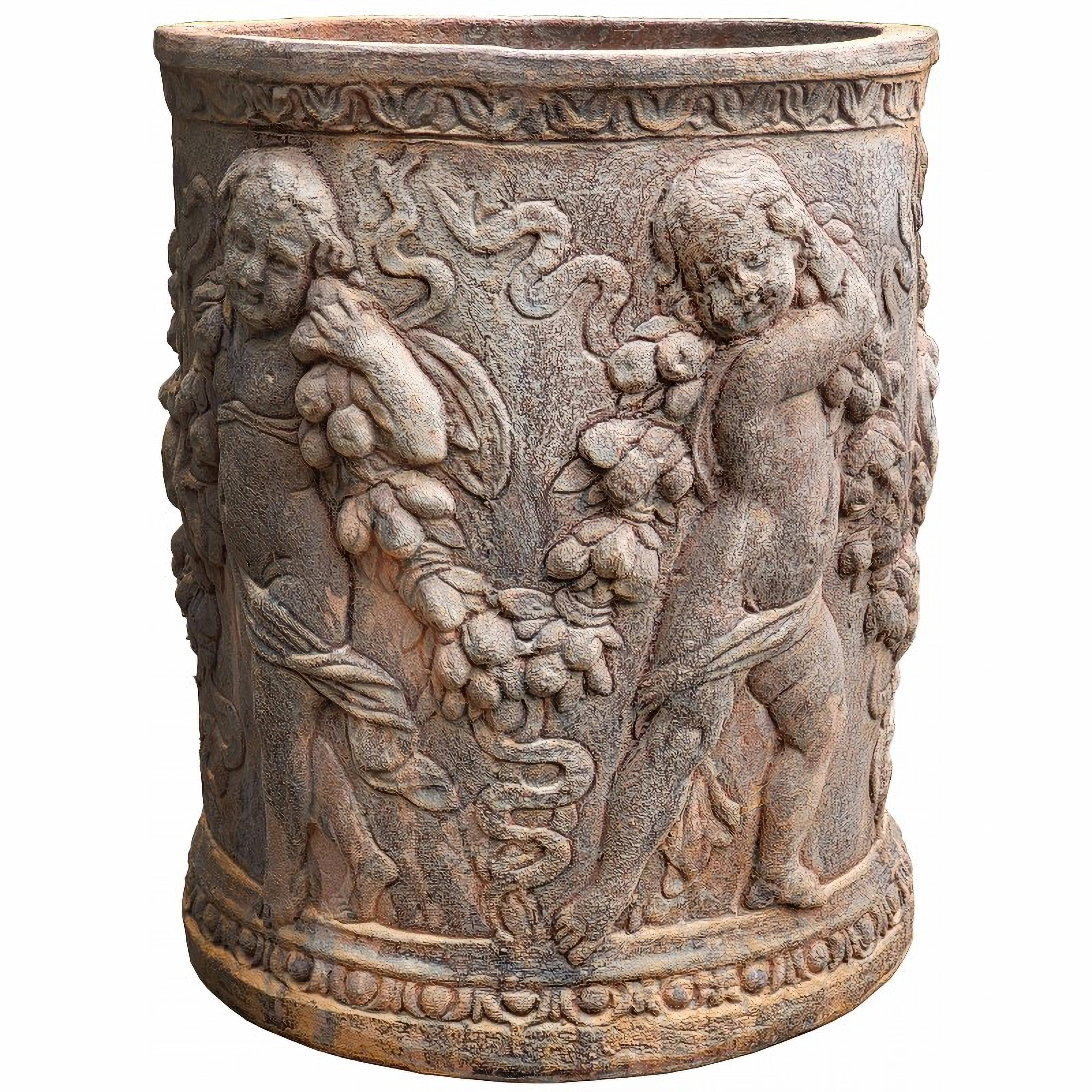 Italian ORNATE CYLINDER WITH 20th Century CACHEPOT TERRACOTTA CHERUBS For Sale