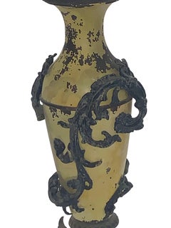 Ornate Zinc Column Lamp with Shade, Italian Design, 1940s Vintage