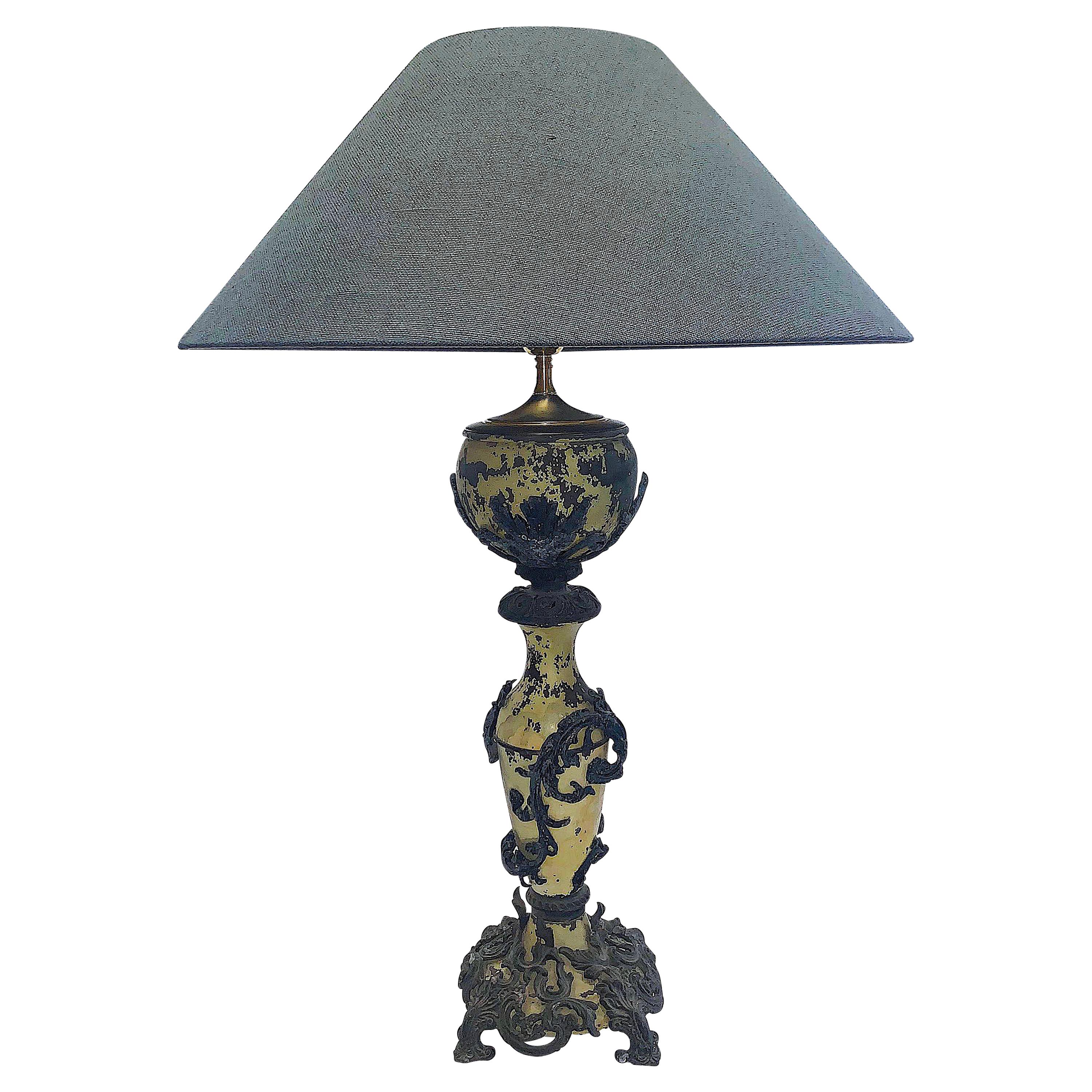 Ornate Decorative Detail Zinc Single Lamp with Shade, Italy, 1940s For Sale