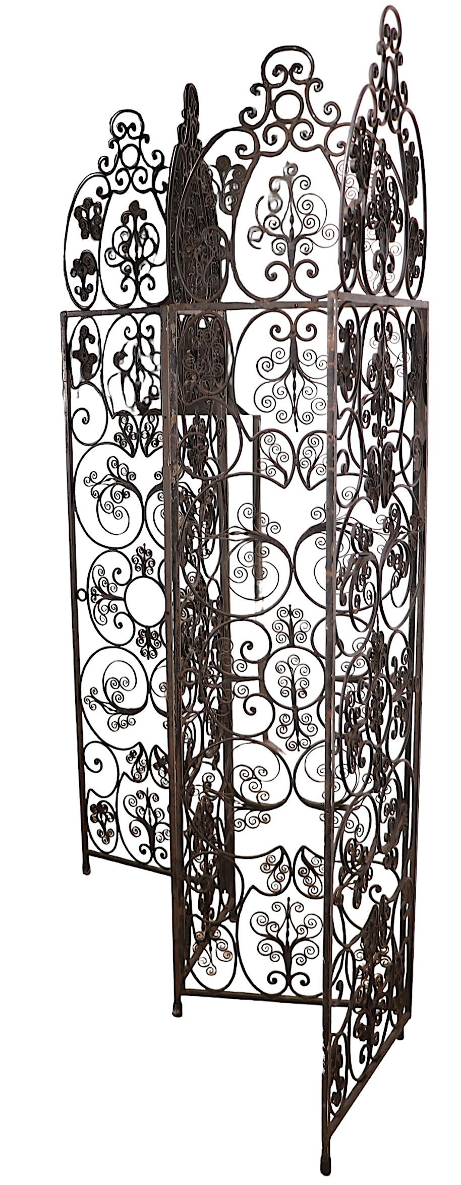 Ornate Decorative Wrought Iron  Four Fold Room Divider Screen c 1950/70's For Sale 4