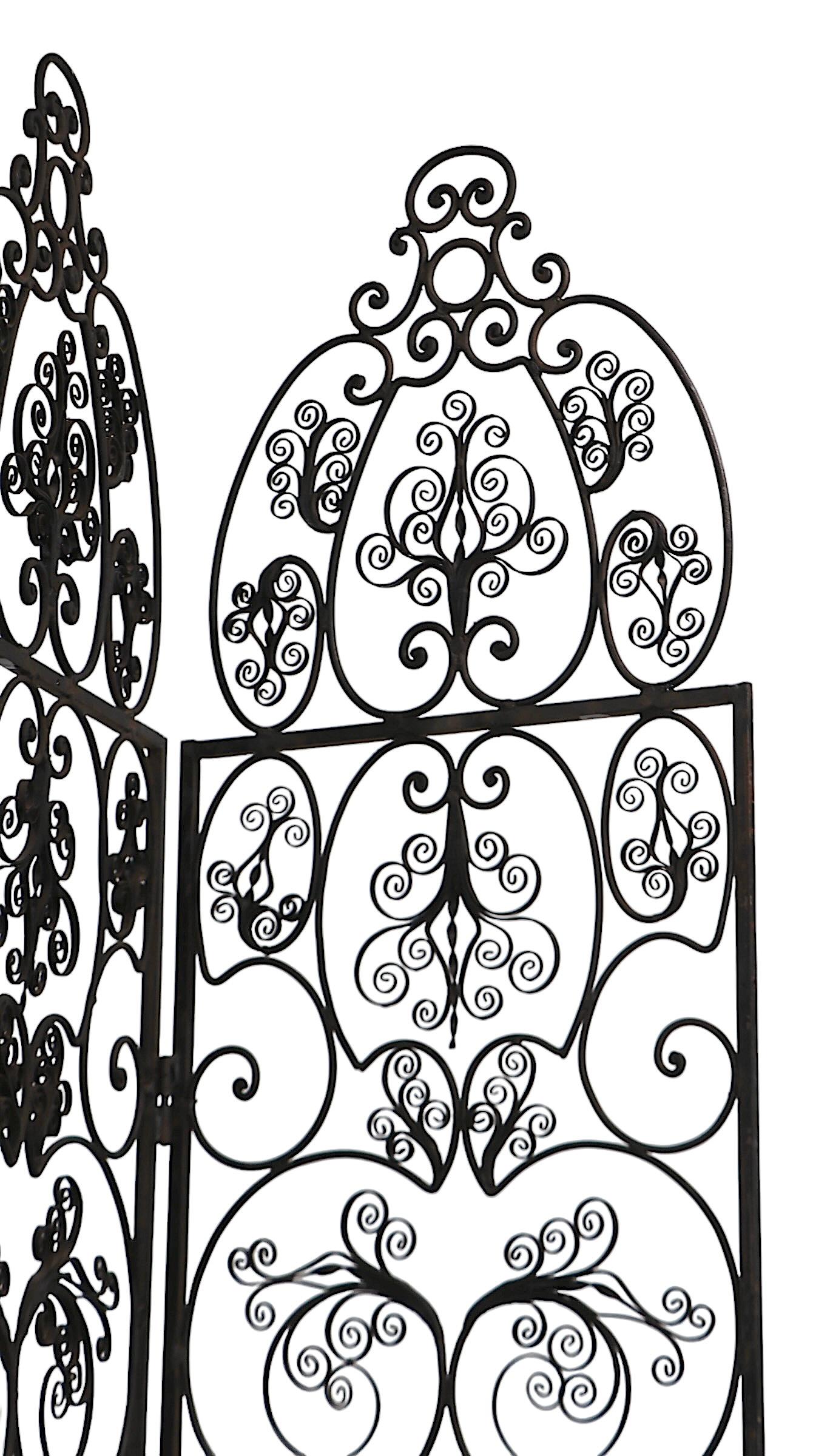 Ornate Decorative Wrought Iron  Four Fold Room Divider Screen c 1950/70's For Sale 8