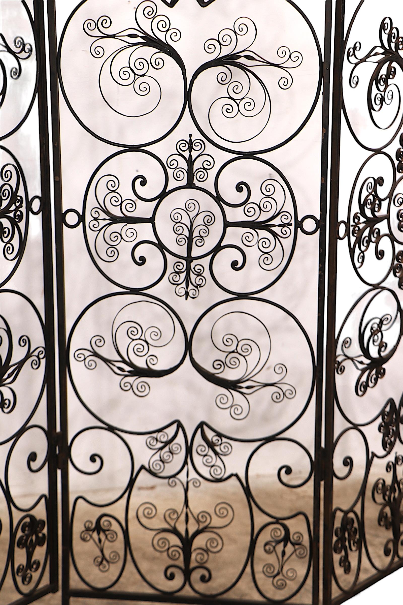 Ornate Decorative Wrought Iron  Four Fold Room Divider Screen c 1950/70's For Sale 10