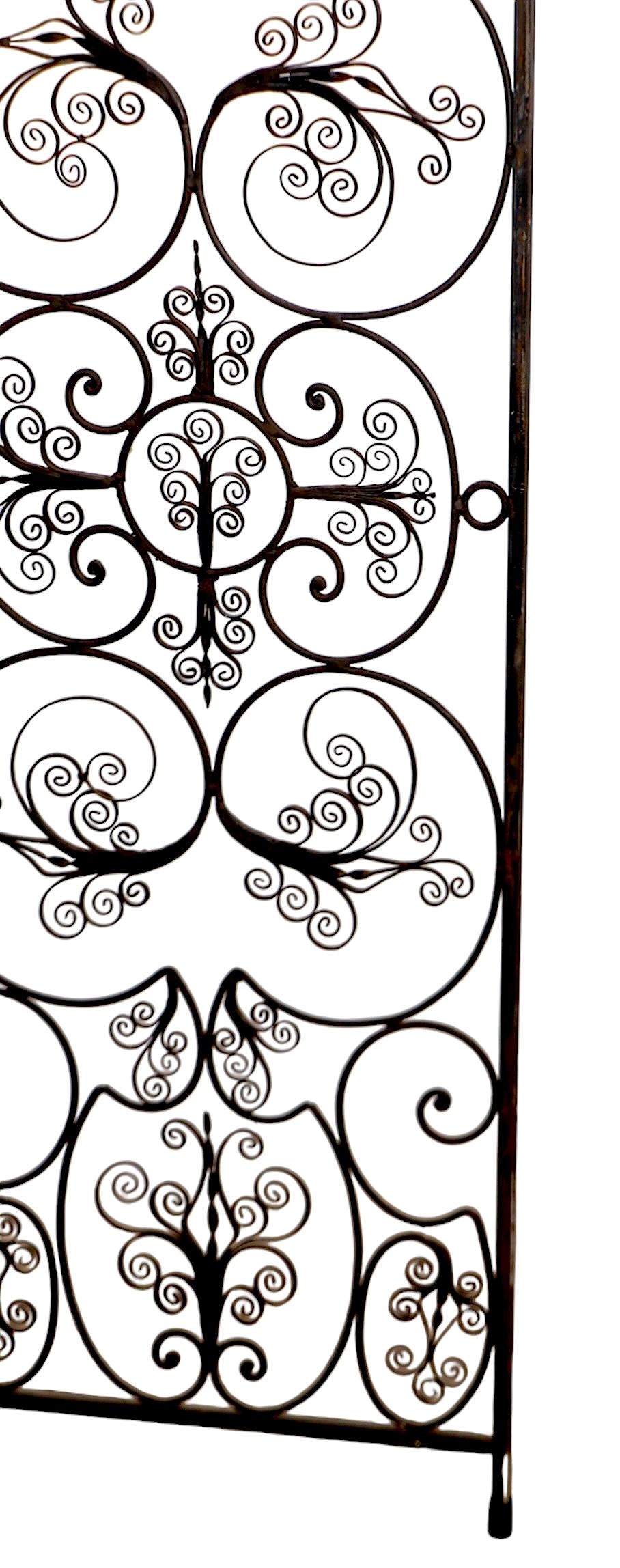 Ornate Decorative Wrought Iron  Four Fold Room Divider Screen c 1950/70's For Sale 11