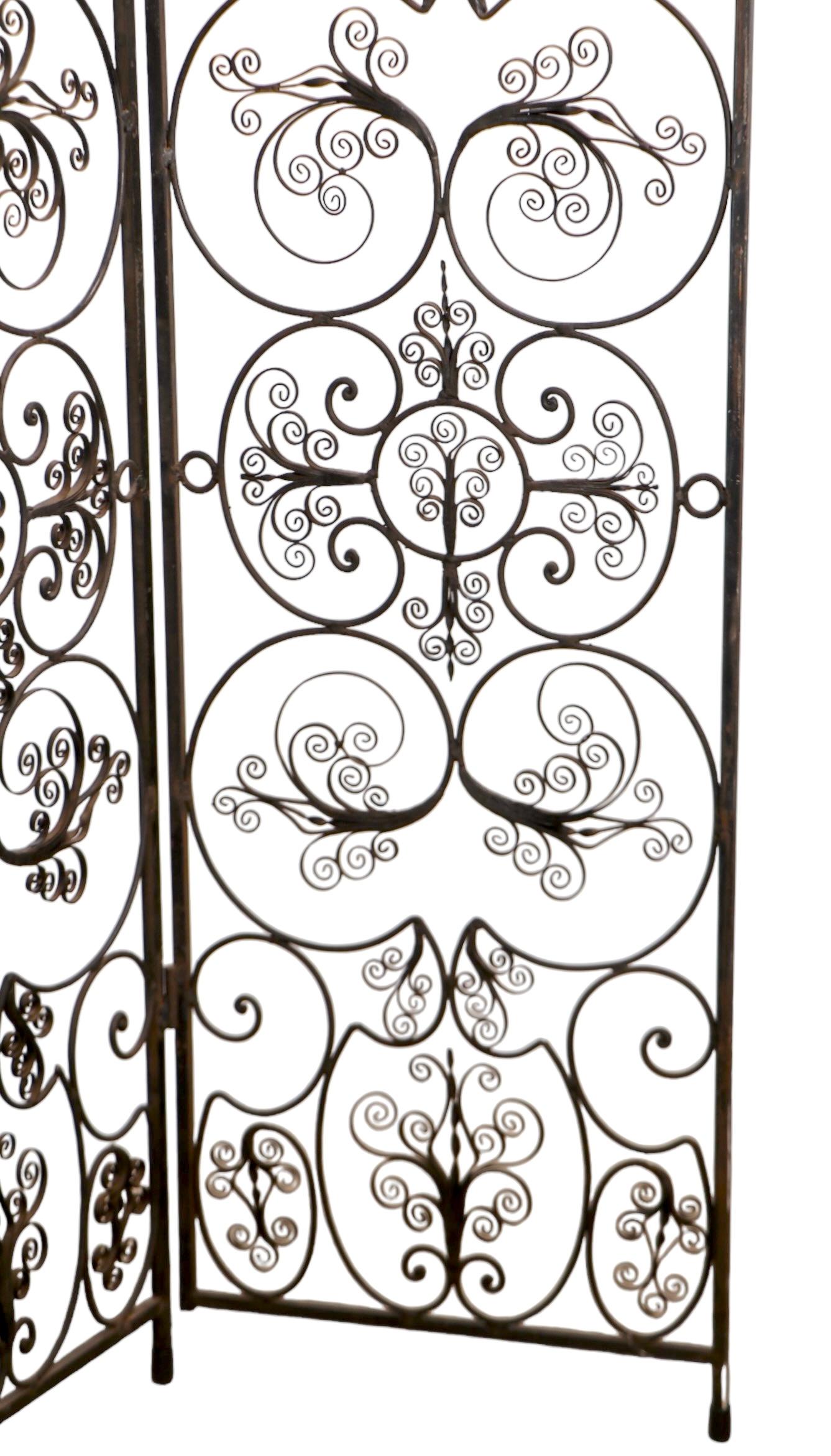 Ornate Decorative Wrought Iron  Four Fold Room Divider Screen c 1950/70's For Sale 12