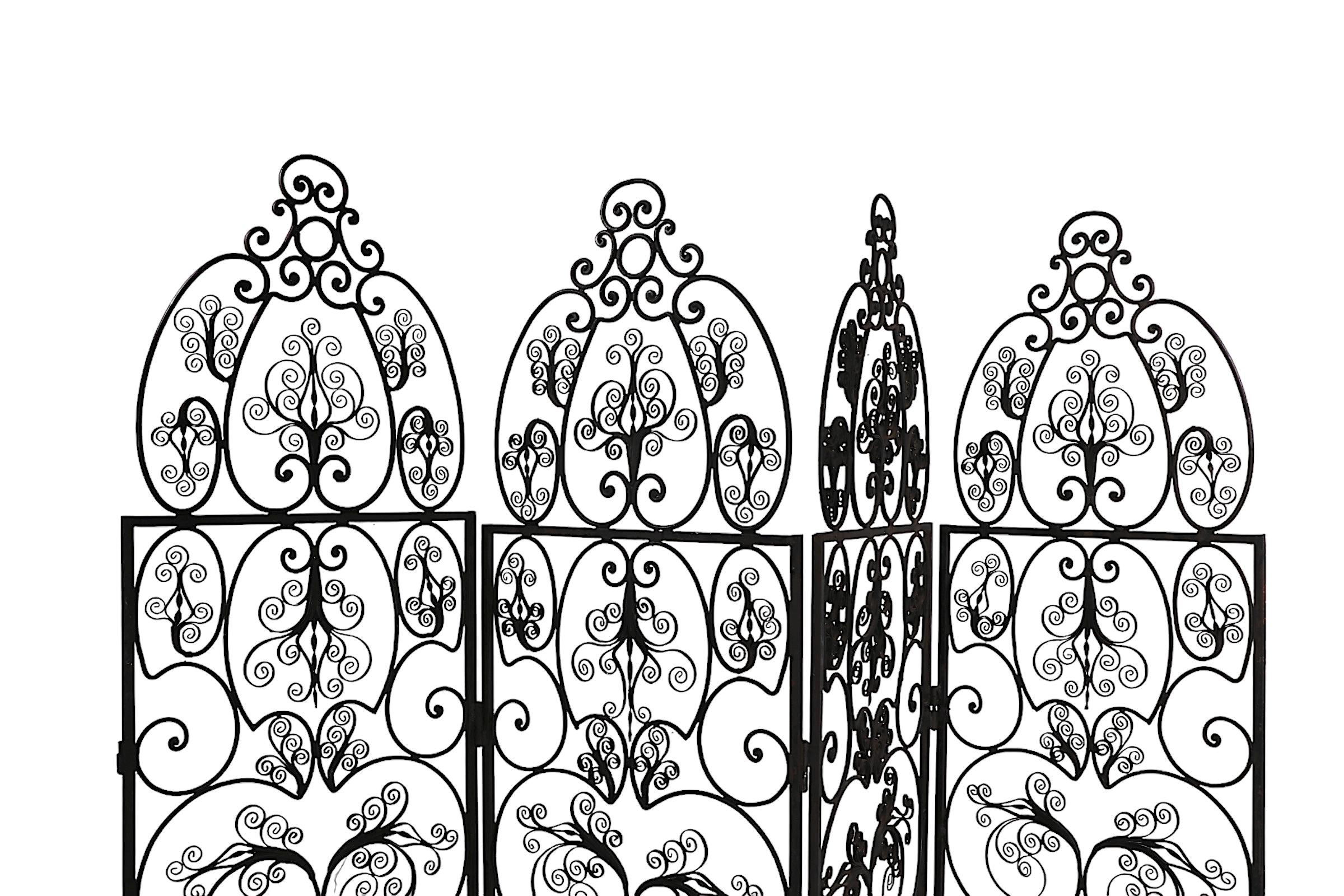 Ornate Decorative Wrought Iron  Four Fold Room Divider Screen c 1950/70's For Sale 13