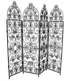 Ornate Decorative Wrought Iron Four Fold Room Divider Screen c 1950/70's