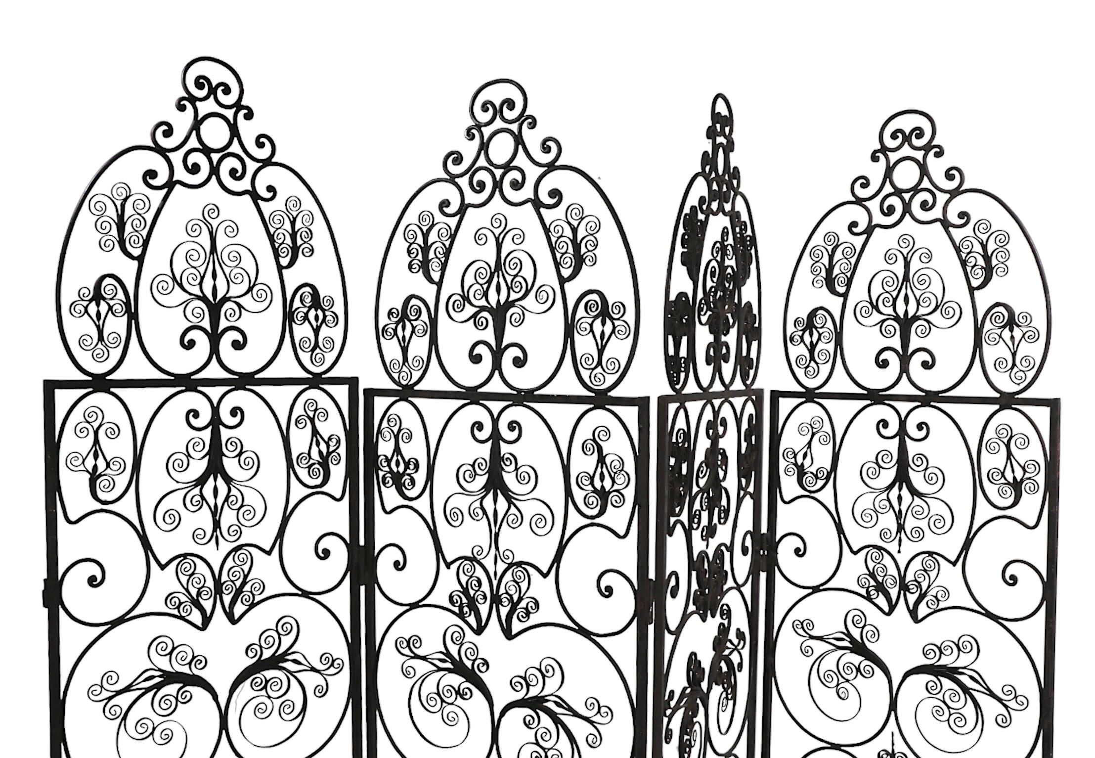 Ornate Decorative Wrought Iron  Four Fold Room Divider Screen c 1950/70's For Sale 14
