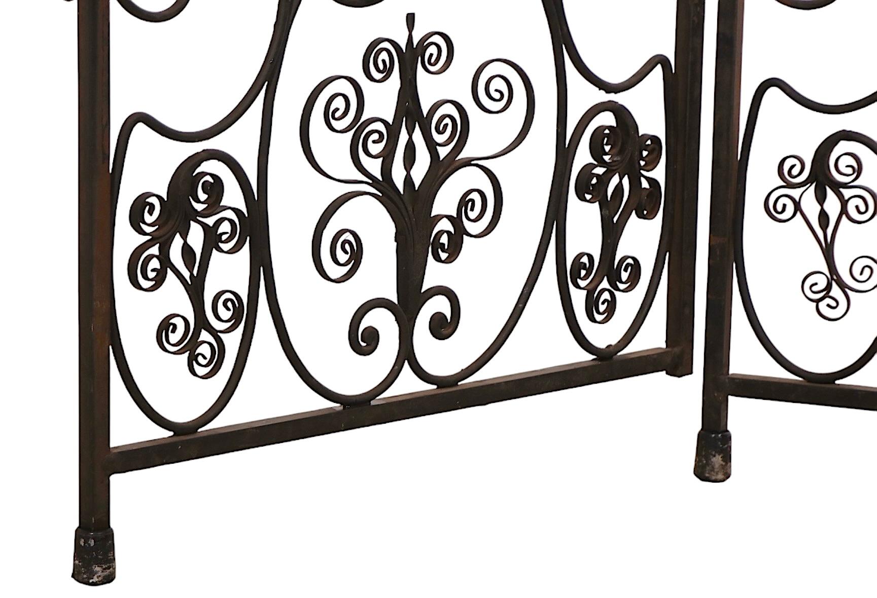 Rococo Revival Ornate Decorative Wrought Iron  Four Fold Room Divider Screen c 1950/70's For Sale