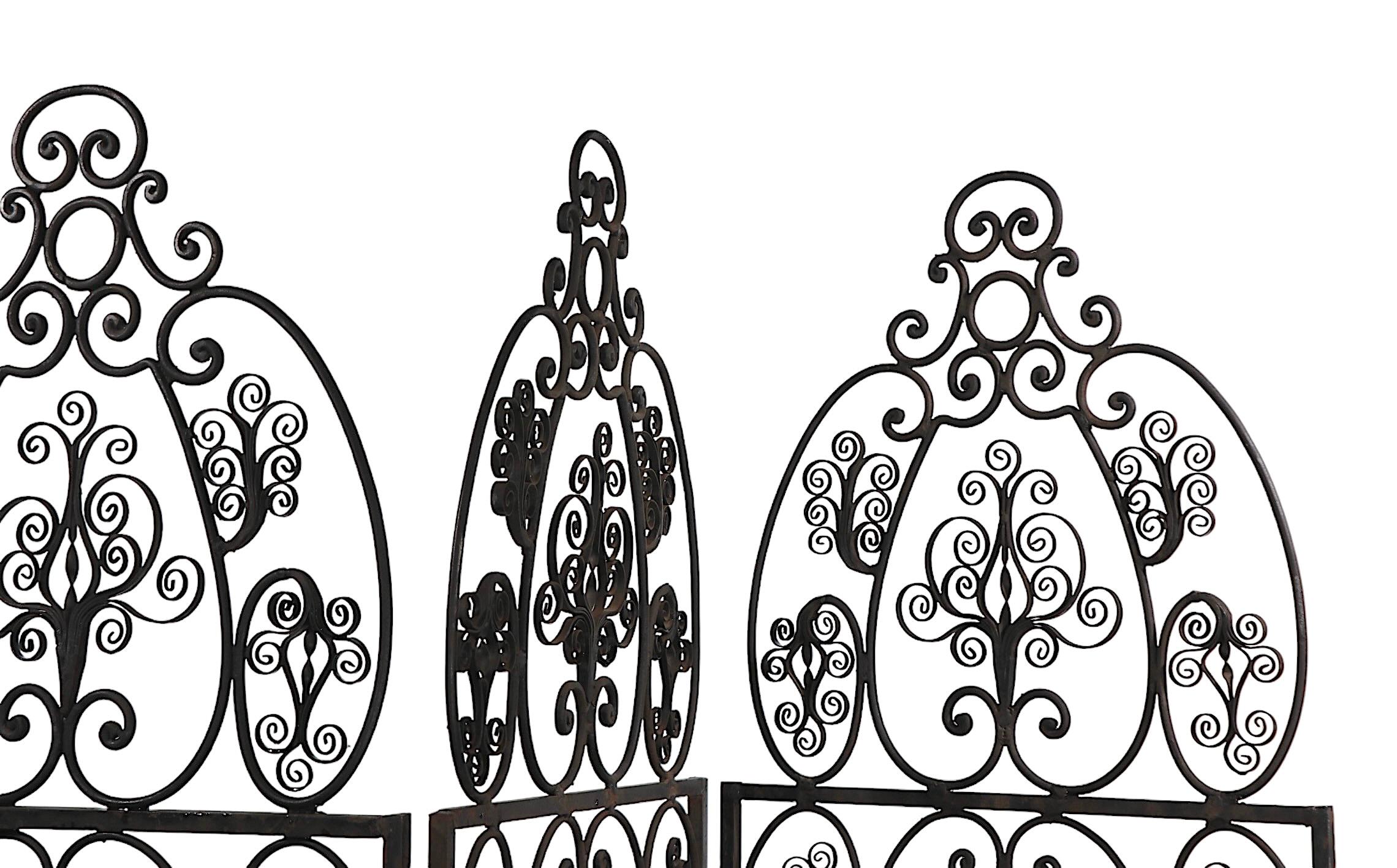 Spanish Ornate Decorative Wrought Iron  Four Fold Room Divider Screen c 1950/70's For Sale