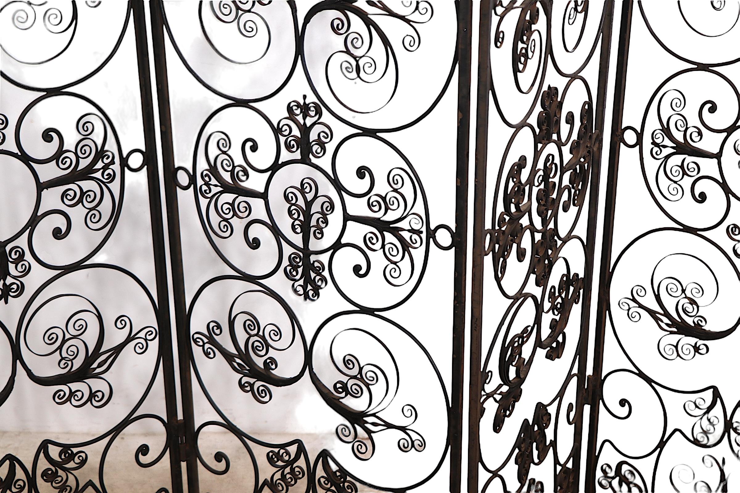 20th Century Ornate Decorative Wrought Iron  Four Fold Room Divider Screen c 1950/70's For Sale