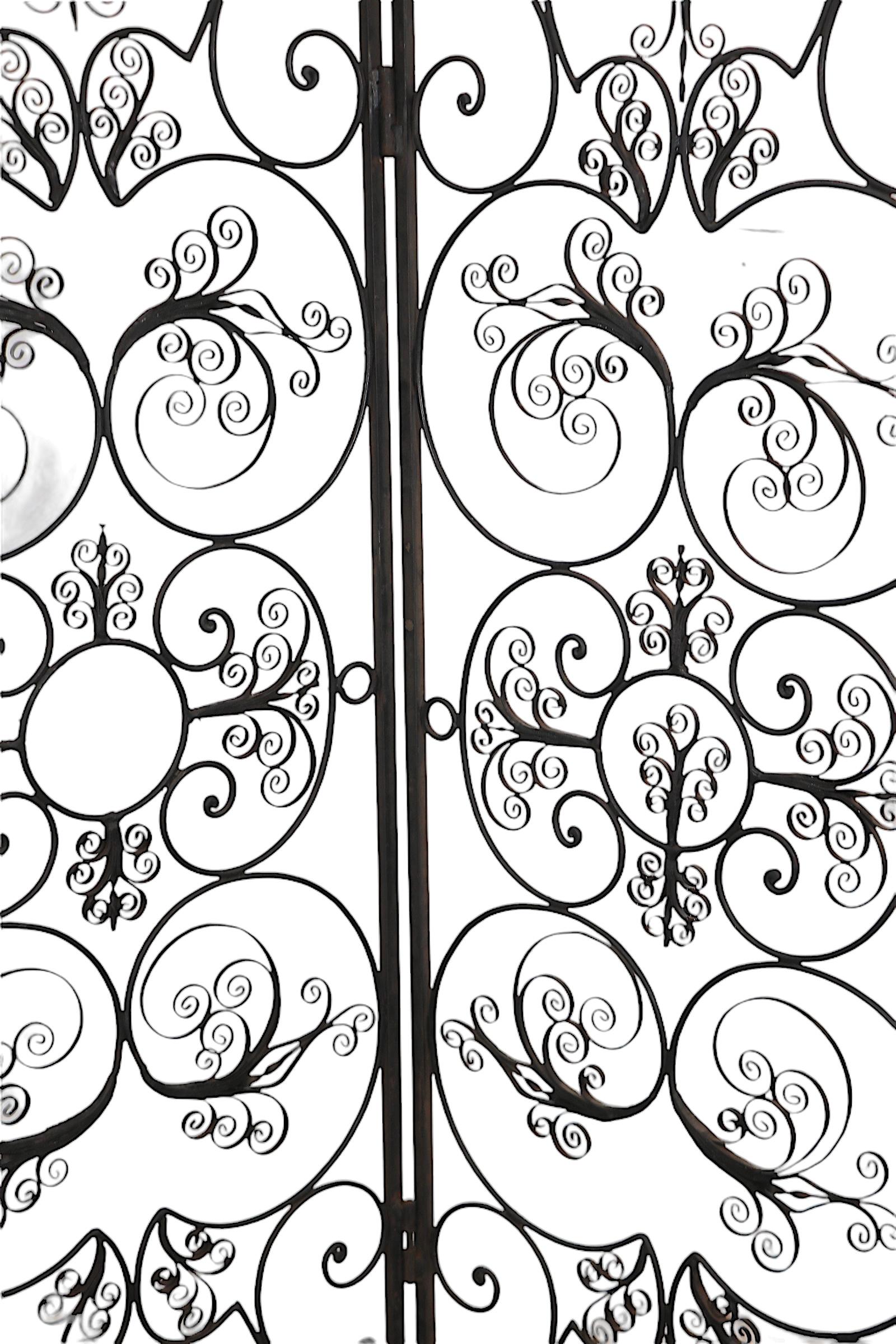 Ornate Decorative Wrought Iron  Four Fold Room Divider Screen c 1950/70's For Sale 1
