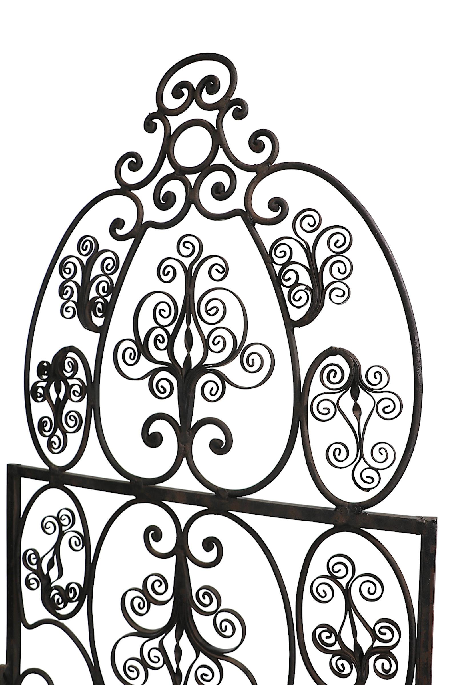 Ornate Decorative Wrought Iron  Four Fold Room Divider Screen c 1950/70's For Sale 3