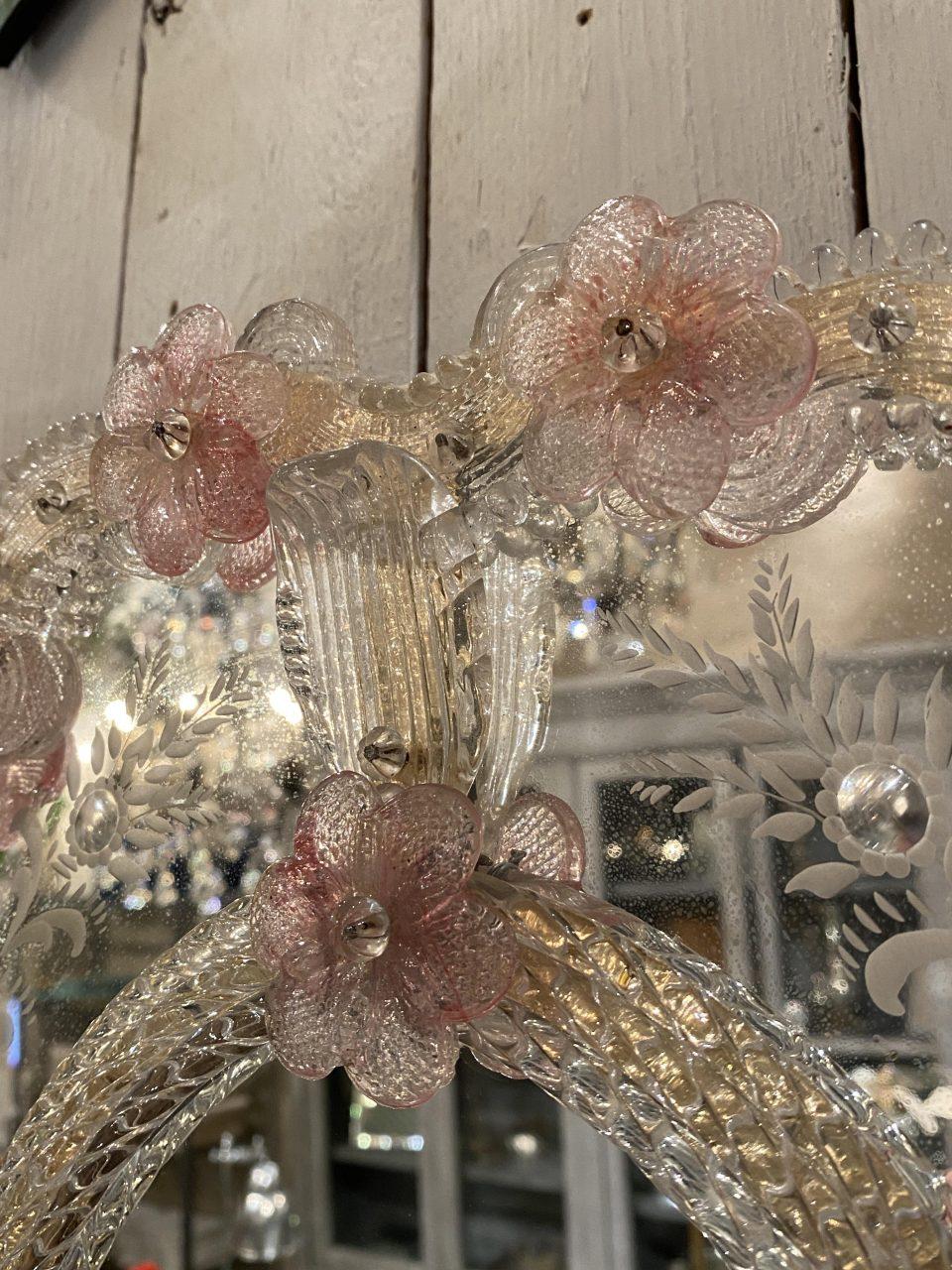 Blown Glass Ornate Delicate French Venetian Mirror For Sale