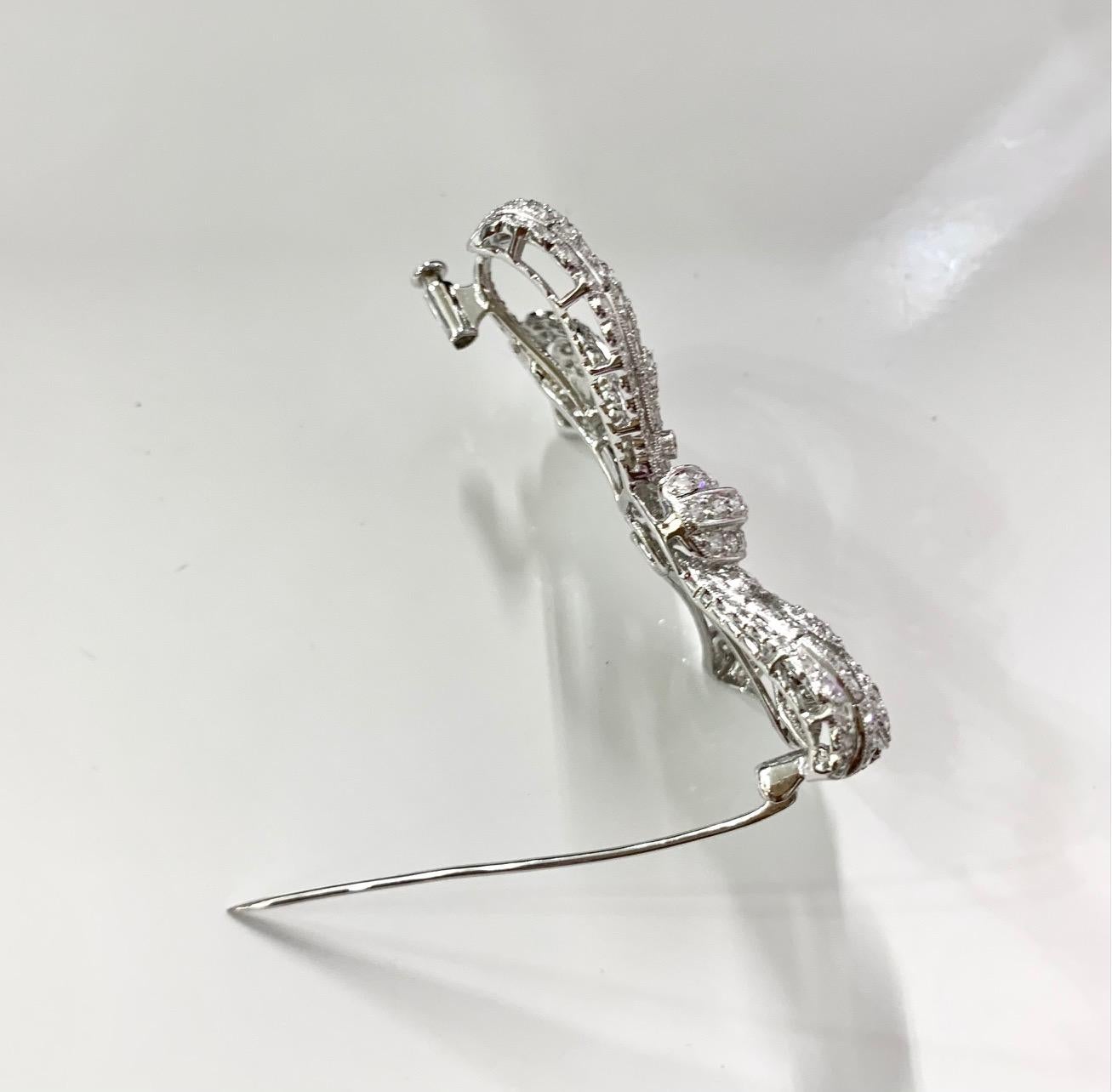 Ornate Diamond Bow Brooch in Art Deco Style  For Sale 1