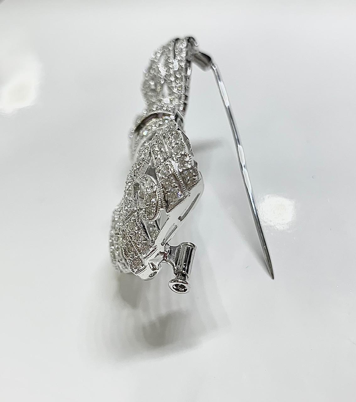 Ornate Diamond Bow Brooch in Art Deco Style  For Sale 2