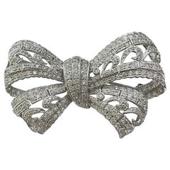 Ornate Diamond Bow Brooch in Art Deco Style