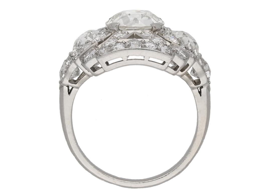 Old European Cut Ornate Diamond Cluster Ring, circa 1920 For Sale