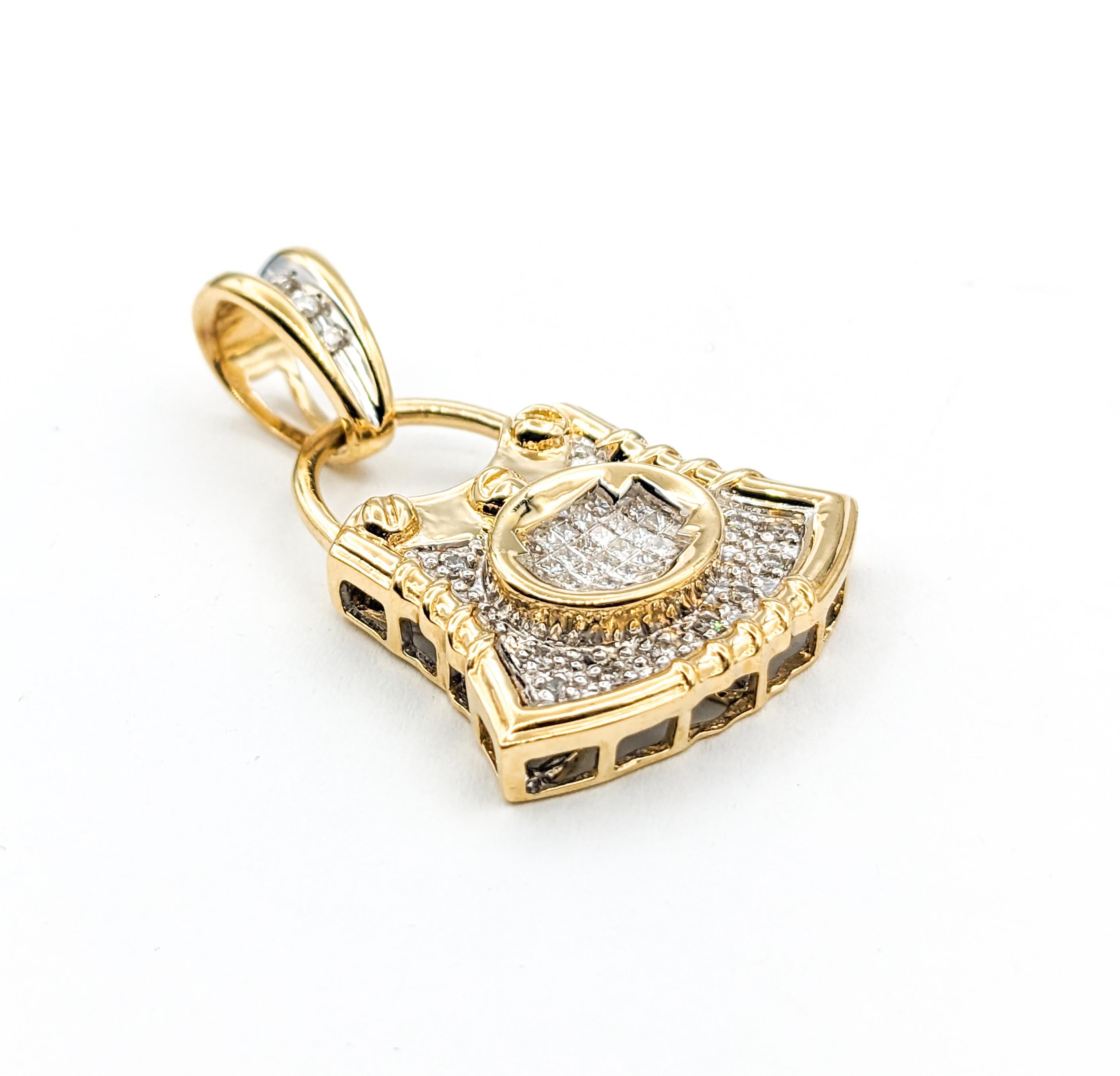 Contemporary Ornate Diamond Purse Pendant Charm in Yellow Gold