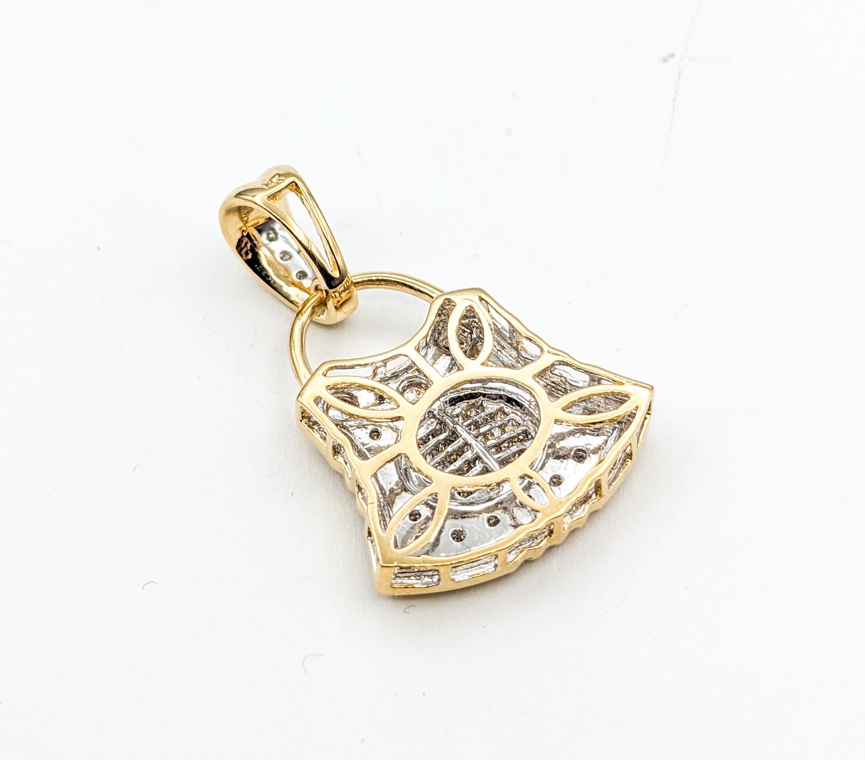 Round Cut Ornate Diamond Purse Pendant Charm in Yellow Gold