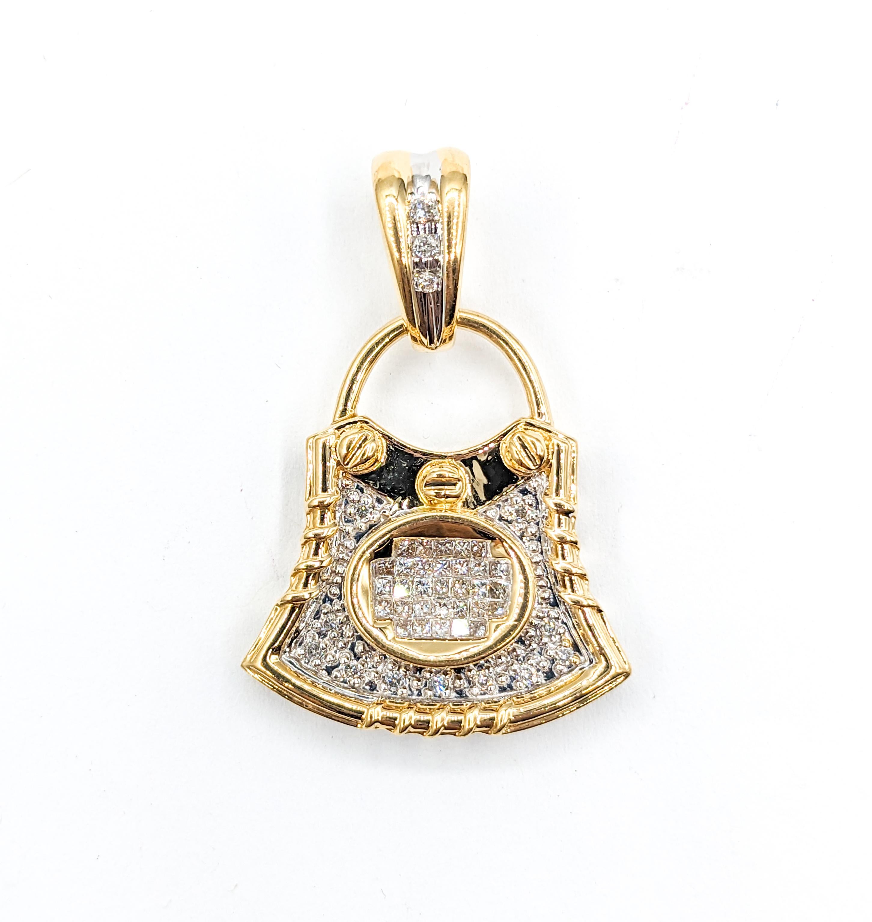 Ornate Diamond Purse Pendant Charm in Yellow Gold 1