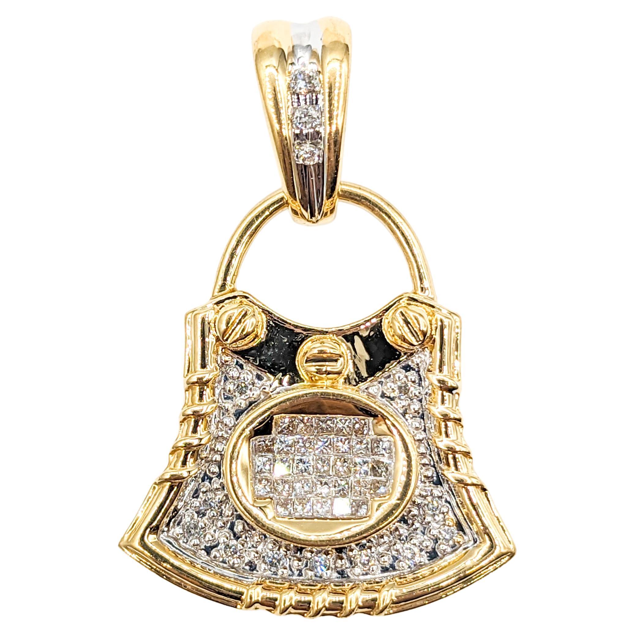 Ornate Diamond Purse Pendant Charm in Yellow Gold