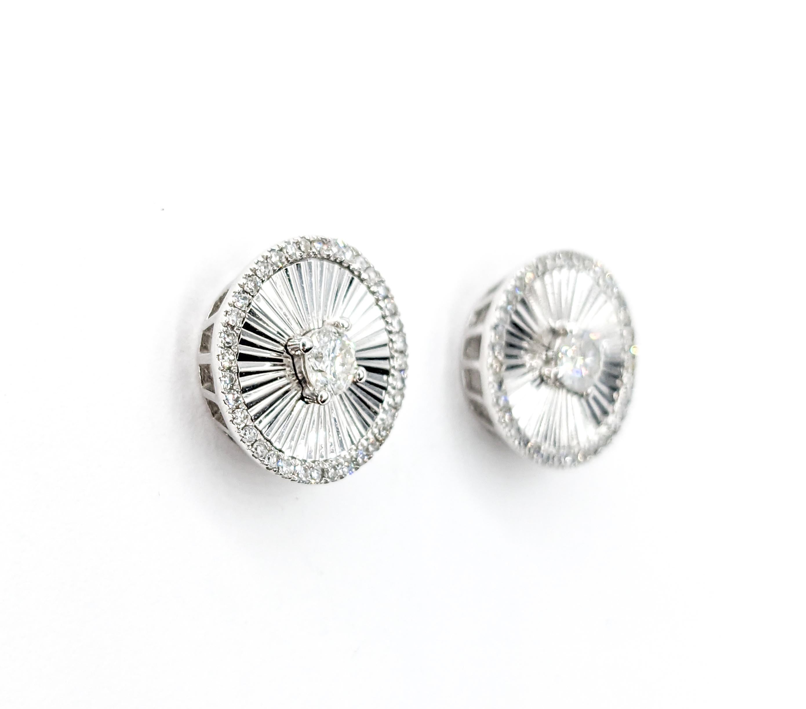 Ornate Disc Diamond Stud Earrings in White Gold For Sale 2