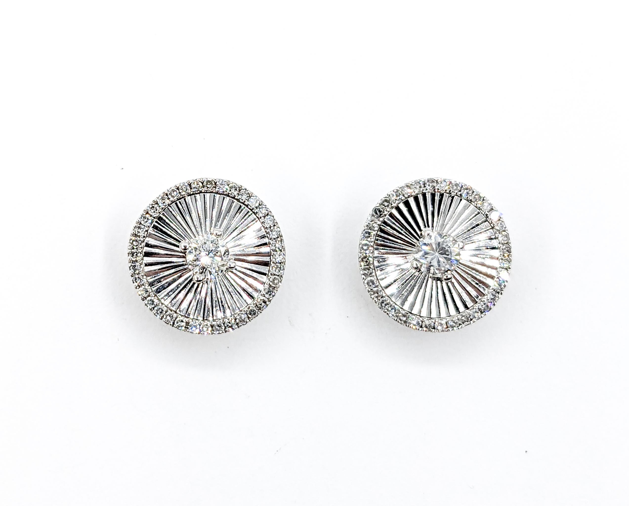Ornate Disc Diamond Stud Earrings in White Gold For Sale 3