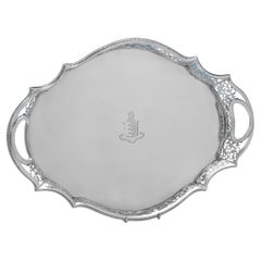 Ornate Edwardian Sterling Silver Armorial Gallery Tray by C.S. Harris, 1907
