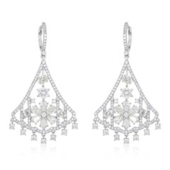 Ornate Elegance 18K White Gold Diamond Drops Earrings