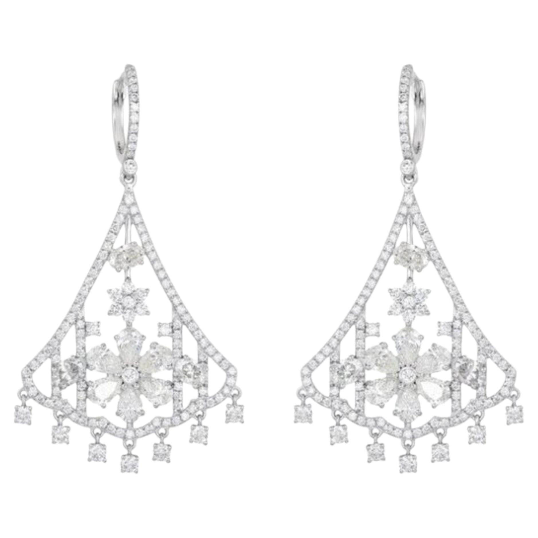 Diamond 18K White Gold Chandelier Drop Earrings For Sale