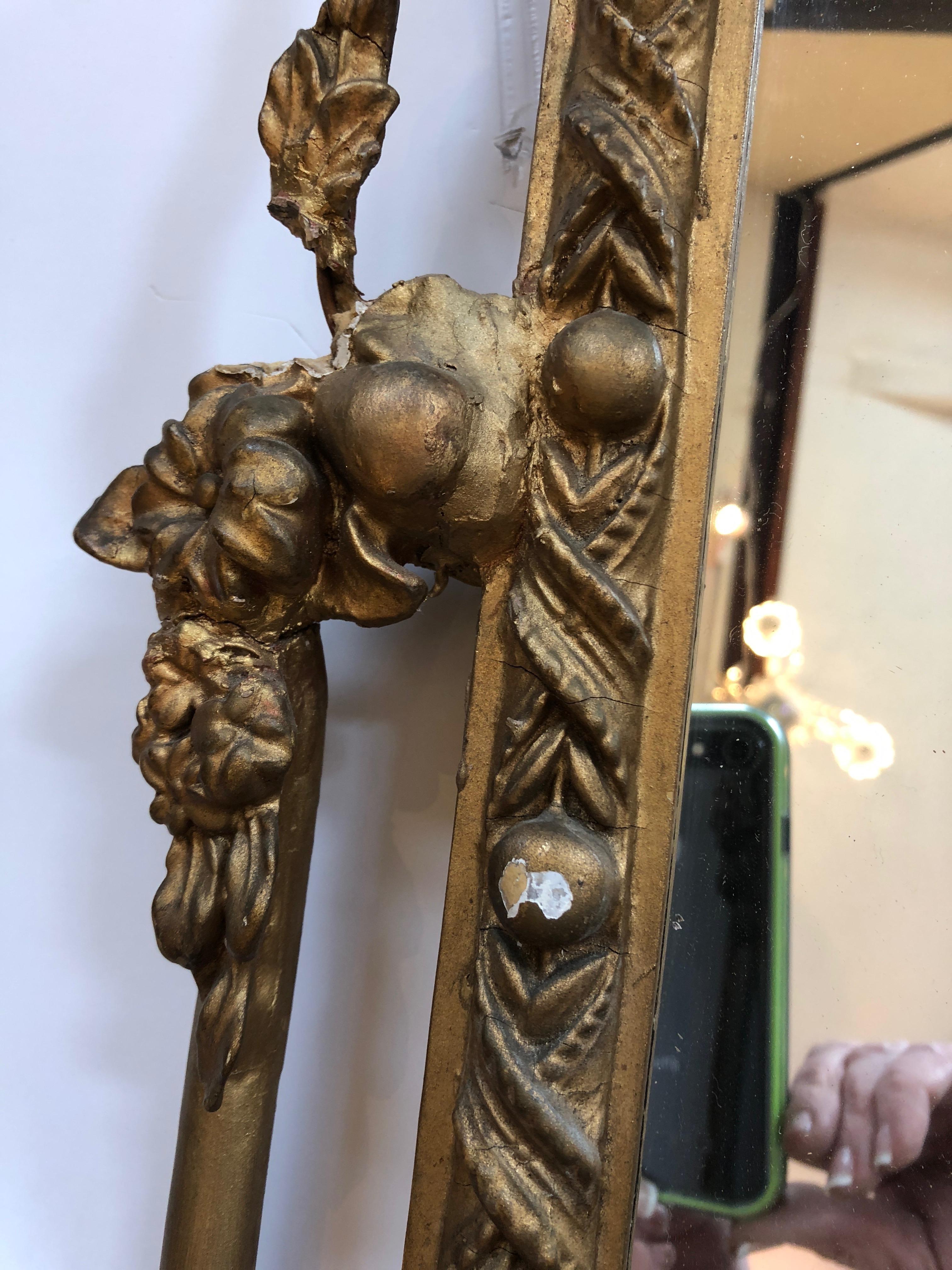 Mid-20th Century Ornate Elongated Shabby Chic French Mirror with Candleabra