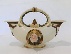 Ornate English Porcelain Vase in Shape of Archaic Oil Lamp Vessel