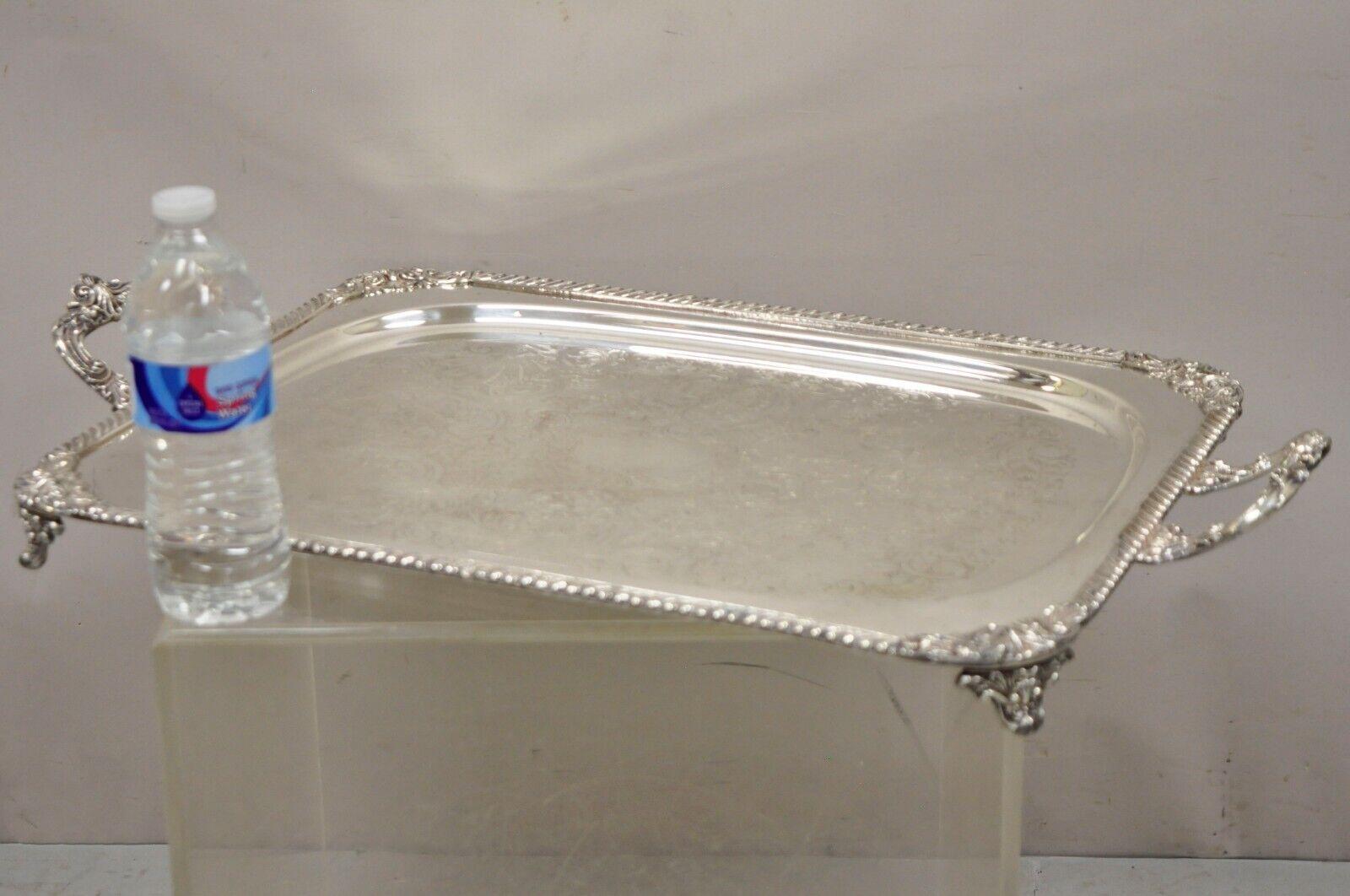 Bandeja ornamentada inglesa victoriana de doble asa con plato de plata pesado en venta 4