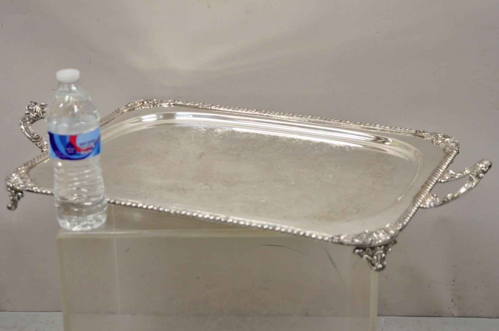 Ornate English Victorian Twin Handle Heavy Silver Plate Platter Tray For Sale 6