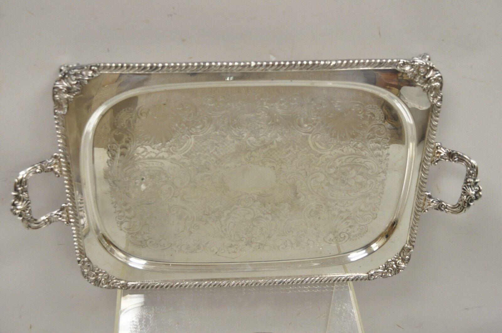 Ornate English Victorian Twin Handle Heavy Silver Plate Platter Tray For Sale 7