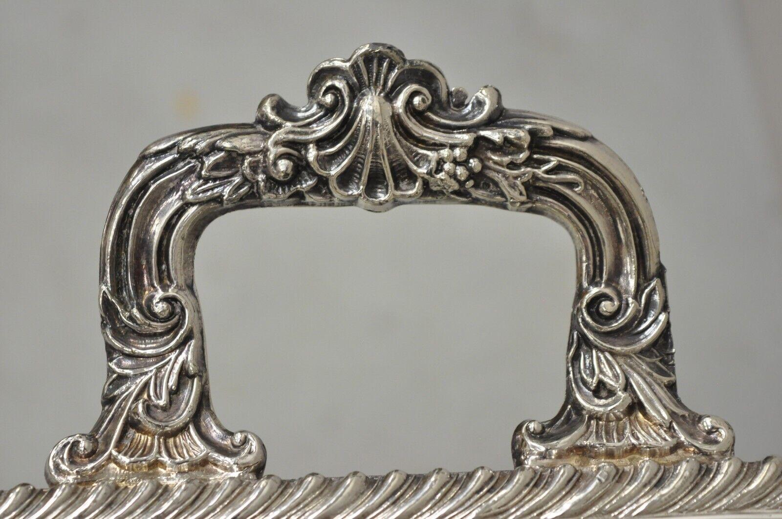 Ornate English Victorian Twin Handle Heavy Silver Plate Platter Tray In Good Condition For Sale In Philadelphia, PA