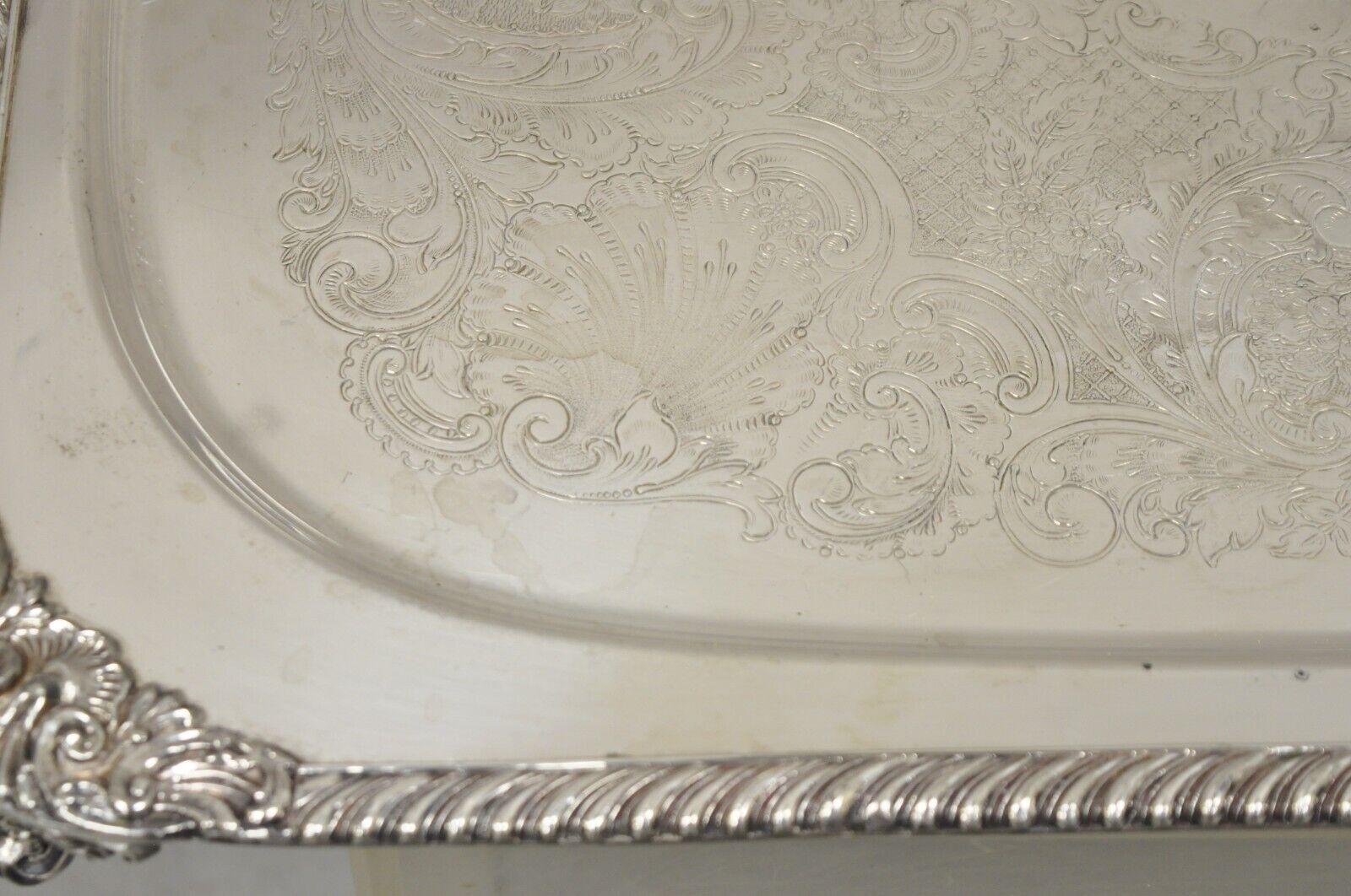 Ornate English Victorian Twin Handle Heavy Silver Plate Platter Tray For Sale 1