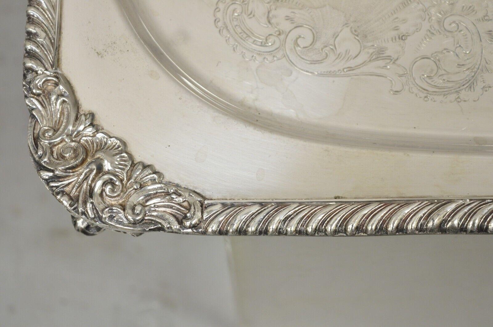Ornate English Victorian Twin Handle Heavy Silver Plate Platter Tray For Sale 2